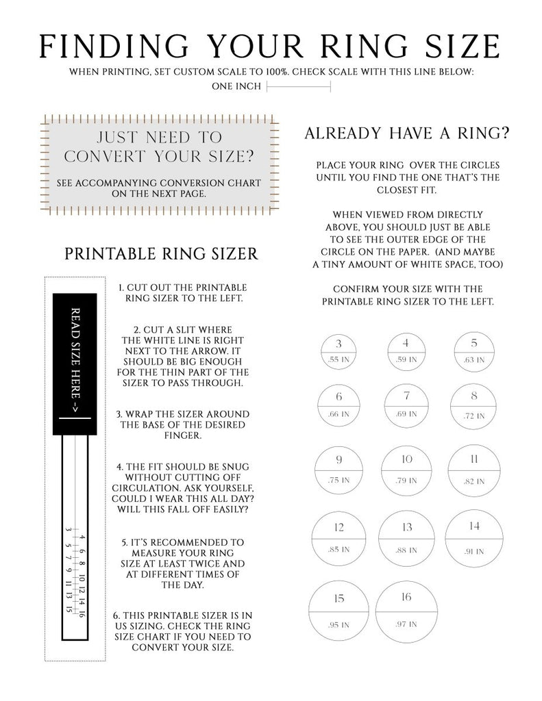 Printable Ring Sizer Midnight s Honor