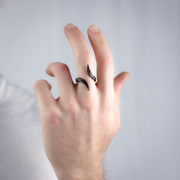 Black stainless steel goth ring