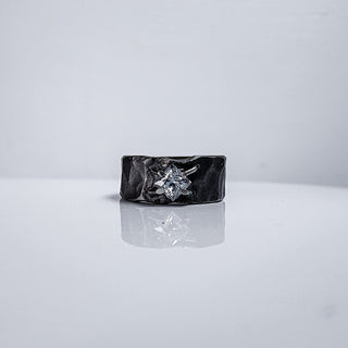 Black Bijoux Stainless Steel Ring with Gray Moisannite