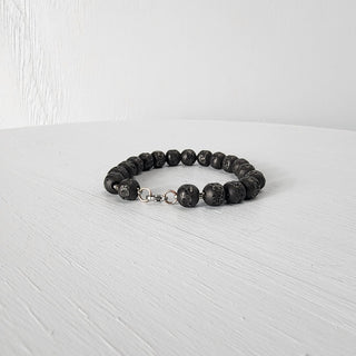 Black Steel Beaded Bracelet for Men