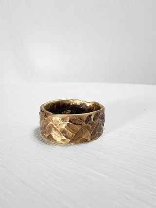 Brass hammered ruby princess cut gemstone ring