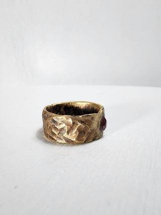 Brass hammered ruby princess cut gemstone ring