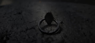 Black Coffin Shaped Ring with Polished Raised Symbol