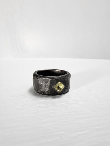 Black Stainless Steel Yellow Sapphire Princess Cut Gemstone Ring