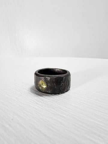 Black Stainless Steel Yellow Sapphire Princess Cut Gemstone Ring