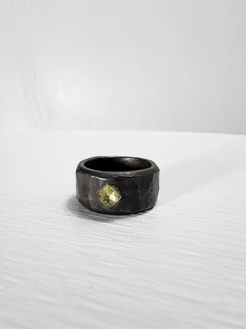 Black Stainless Steel Yellow Sapphire Princess Cut Gemstone Ring