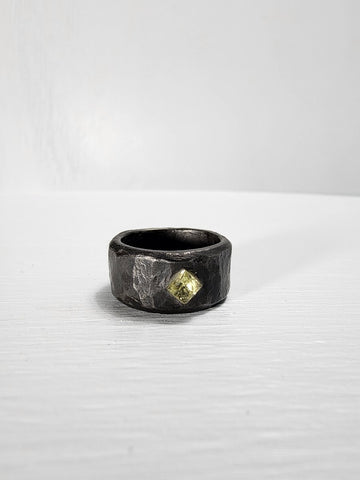 Black Stainless Steel Yellow Sapphire Princess Cut Gemstone Ring