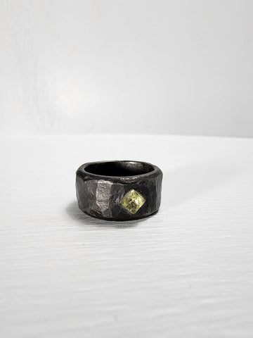 Black Stainless Steel Yellow Sapphire Princess Cut Gemstone Ring