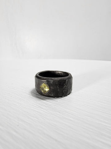 Black Stainless Steel Yellow Sapphire Princess Cut Gemstone Ring