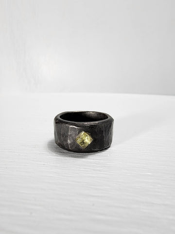 Black Stainless Steel Yellow Sapphire Princess Cut Gemstone Ring