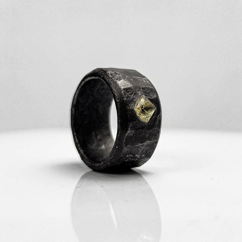 Black Stainless Steel Yellow Sapphire Princess Cut Gemstone Ring