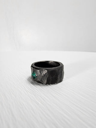 Black Stainless Steel Emerald Princess Cut Gemstone Ring