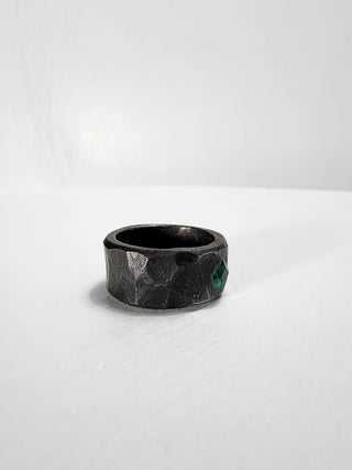 Black Stainless Steel Emerald Princess Cut Gemstone Ring