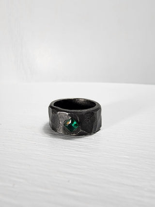 Black Stainless Steel Emerald Princess Cut Gemstone Ring