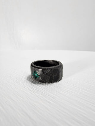 Black Stainless Steel Emerald Princess Cut Gemstone Ring