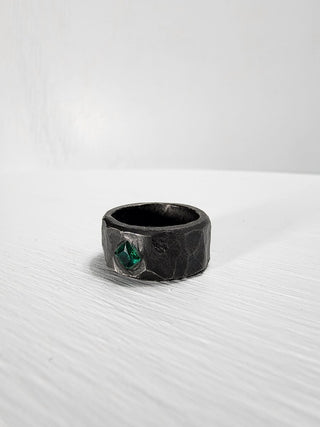 Black Stainless Steel Emerald Princess Cut Gemstone Ring