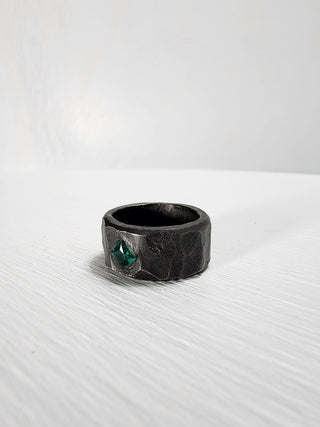 Black Stainless Steel Emerald Princess Cut Gemstone Ring