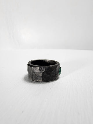 Black Stainless Steel Emerald Princess Cut Gemstone Ring