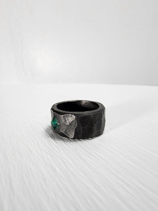 Black Stainless Steel Emerald Princess Cut Gemstone Ring