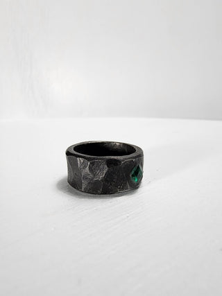 Black Stainless Steel Emerald Princess Cut Gemstone Ring