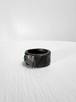 Black Stainless Steel Emerald Princess Cut Gemstone Ring