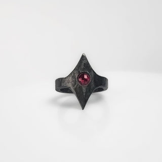 Black Stainless Steel Star Ring with a Ruby Set in the Center