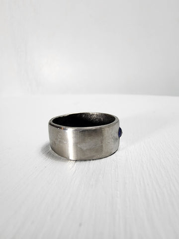 Smooth Stainless Steel Ring with a Sapphire Gemstone