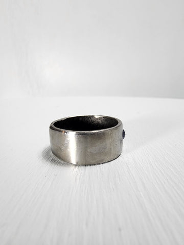 Smooth Stainless Steel Ring with a Sapphire Gemstone