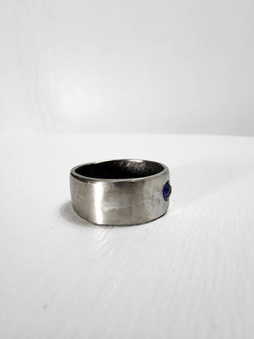 Smooth Stainless Steel Ring with a Sapphire Gemstone