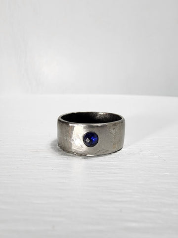 Smooth Stainless Steel Ring with a Sapphire Gemstone