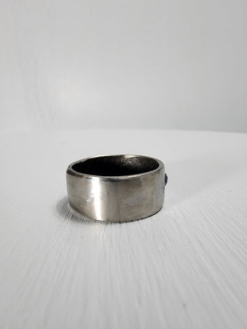 Smooth Stainless Steel Ring with a Sapphire Gemstone