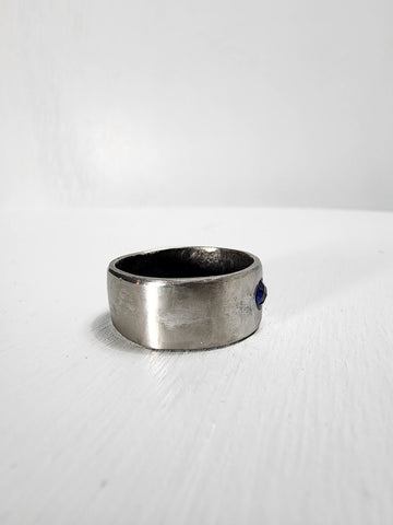 Smooth Stainless Steel Ring with a Sapphire Gemstone