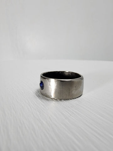 Smooth Stainless Steel Ring with a Sapphire Gemstone