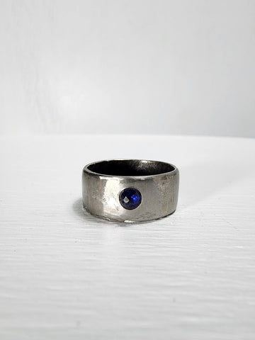 Smooth Stainless Steel Ring with a Sapphire Gemstone