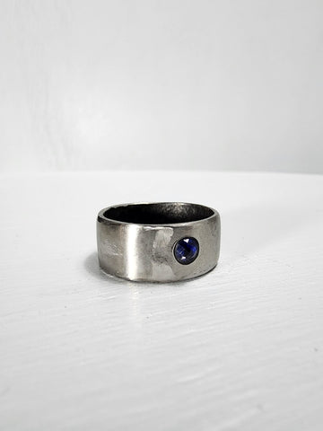 Smooth Stainless Steel Ring with a Sapphire Gemstone