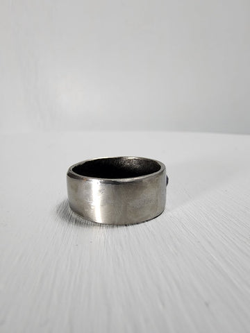 Smooth Stainless Steel Ring with a Sapphire Gemstone