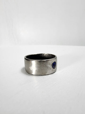 Smooth Stainless Steel Ring with a Sapphire Gemstone