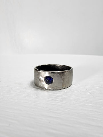 Smooth Stainless Steel Ring with a Sapphire Gemstone