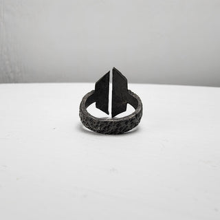 Black Textured Stainless Steel Ring with Split Facing