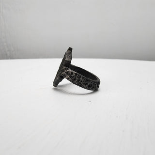 Black Textured Stainless Steel Ring with Split Facing