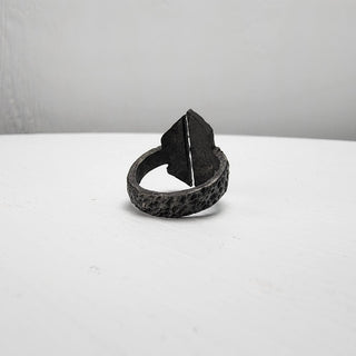 Black Textured Stainless Steel Ring with Split Facing