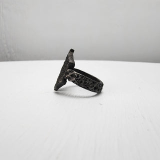 Black Textured Stainless Steel Ring with Split Facing