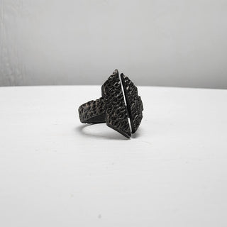 Black Textured Stainless Steel Ring with Split Facing