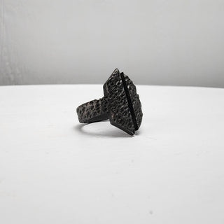 Black Textured Stainless Steel Ring with Split Facing