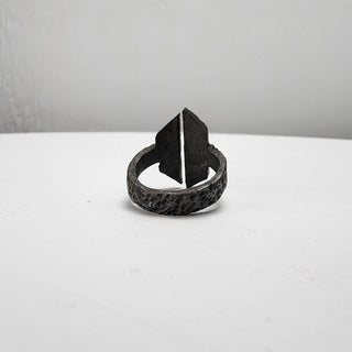 Black Textured Stainless Steel Ring with Split Facing