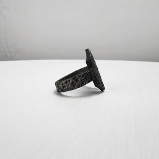 Black Textured Stainless Steel Ring with Split Facing