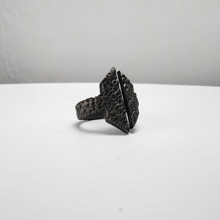 Black Textured Stainless Steel Ring with Split Facing