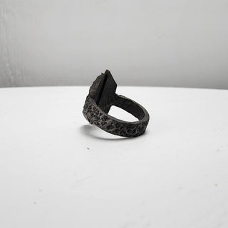 Black Textured Stainless Steel Ring with Split Facing