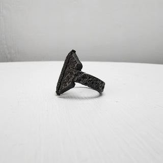 Black Textured Stainless Steel Ring with Split Facing