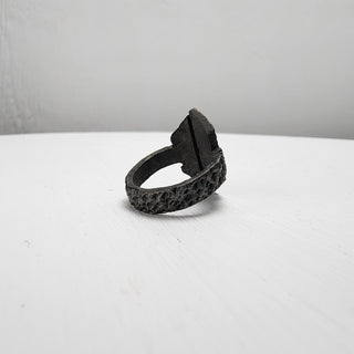 Black Textured Stainless Steel Ring with Split Facing